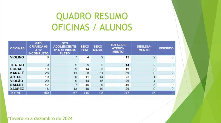 Atividades desenvolvidas pelo Instituto no ano de 2024